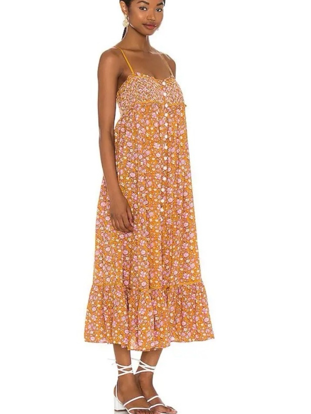 Free People Smocked Floral Spaghetti-Strap Maxi Dress-baby bump friendly